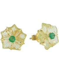 Artisan - 18k Yellow Gold Carving Quartz Emerald Stud Earrings Handmade Jewelry - Lyst