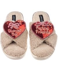 Laines London - Neutrals Laines Neutral Boucle Slippers With Divorced But Fucking Fabulous Brooches - Lyst