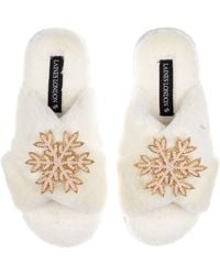 Laines London - Neutrals Classic Laines Christmas Collection Slippers With Double Snowflake Brooches - Lyst