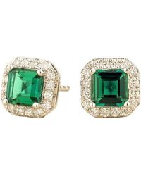 Juvetti - Piazza Emerald Asscher Cut Stud Earrings With Diamond Halo - Lyst