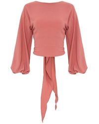 Azzali - Long And Puffy Sleeves Top With Low Bow-Rose Tan - Lyst