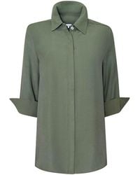 Perlavera - Flora Khaki Three Quarter Sleeve Length Missy Fit Shirt - Lyst