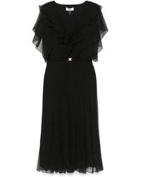 Nissa - Floral-Appliqué Silk Midi Dress - Lyst