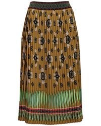 Lalipop Design - Abstract Khaki Flower Print Pleated Midi Skirt - Lyst
