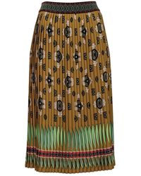 Lalipop Design - Abstract Khaki Flower Print Pleated Midi Skirt - Lyst