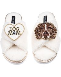 Laines London - Neutrals Laines Neutral Boucle Slippers With Duke The Spaniel & Dog Mum /Mom Brooches - Lyst
