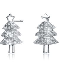 Genevive Jewelry - Sterling Silver Cubic Zirconia Pave Christmas Tree Earrings - Lyst