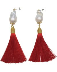 Farra Baroque Pearl Red Tassel Earrings