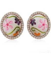 Artisan - Rose Mother Of Pearl, Enamel & Diamond Flower Earrings - Lyst