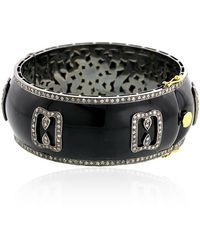 Artisan - 14k Solid Gold & 925 Silver In Pave Natural Diamond With Enamel Designer Bangle - Lyst