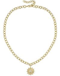 Genevive Jewelry - Rachel Glauber Plated With Cubic Zirconia Vintage Shield Sunshine Pendant Curb Chain Adjustable Necklace - Lyst