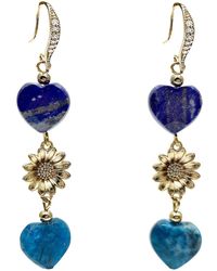 Farra - Heart-Shaped Lapis And Apatite Flower Earrings - Lyst