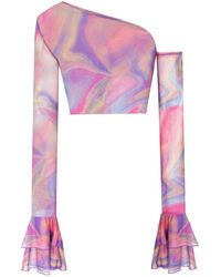 No'design - Sheer Crop Top With Ruffled Sleeves - Lyst