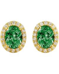 Juvetti - Mina Oval Emerald & Diamond Halo Earrings - Lyst