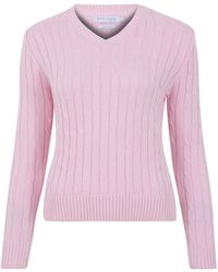 Paul James Knitwear - Cotton Talulah Cable V Neck Jumper - Lyst