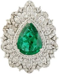 Artisan - 18k White Gold In Pear Cut Emerald & Natural Halo Diamond Victorian Cocktail Ring - Lyst