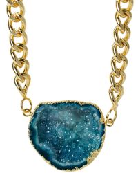 YAA YAA LONDON Mega Teal Green Gemstone Chunky Gold Necklace - Blue