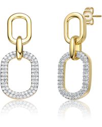 Genevive Jewelry - Rachel Glauber Plated With Cubic Zirconia Pave Geometric Oval Chain Dangle Earrings - Lyst