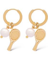 VALERIE CHIC - Tennis Racket Ball Pearl 18K Hoop Earrings - Lyst
