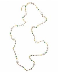 Farra - Colorful Heart Zircon Chain With Baroque Pearls Long Station Necklace - Lyst