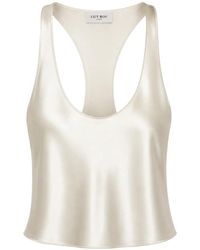 Lily Rou - Cream Racer-Back Silk Tank Top - Lyst