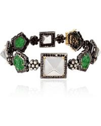 Artisan - 18k Gold 925 Silver In Crystal & Carved Jade With Pearl Pave Black Diamond Fixed And Flexible Bracelet - Lyst
