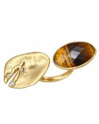 Rare Matters Jewelry - Faceted Tiger's Eye Statement Ring-Plated Open Band Ring - Lyst