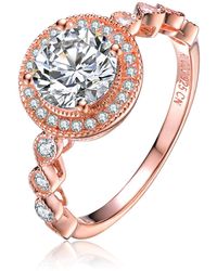 Genevive Jewelry - Rose Gv Sterling Rose Plated Cubic Zirconia Pave Solitaire Ring - Lyst