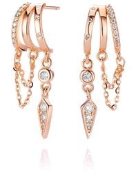 Aaria London - Palma Stacked Chain Spike Charm Illusion Earrings - Lyst