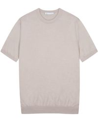 Paul James Knitwear - Neutrals Superfine Merino Silk Bellini Short Sleeve Jumper - Lyst