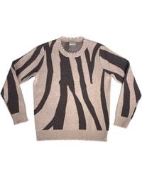 Zenzee - Neutrals Cashmere Wool Zebra Print Crewneck Sweater - Lyst