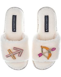 Laines London - Teddy Towelling Slipper Sliders With Sagittarius Zodiac Brooches - Lyst