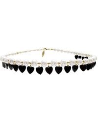 Farra - Freshwater Pearls With Heart Shaped Obsidian Charm Choker Necklace - Lyst