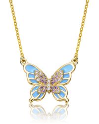 Genevive Jewelry - Rachel Glauber Kids Yellow Gold Plated With Shades Of Amethyst Cubic Zirconia Blue Enamel Butterfly Pendant Necklace - Lyst
