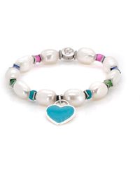 Ebru Jewelry - Sterling Enamel Heart Charm Pearl Beaded Bracelet - Lyst