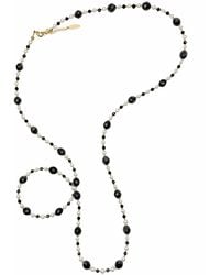 Farra - Romantic Style Oval Obsidian With Freshwater Pearl Long Necklace - Lyst