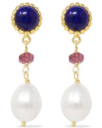 Vintouch Italy - Lapis, Pink Quartz & Pearl Gold-plated Drop Earrings - Lyst
