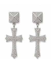 Jagged Halo Jewelry - Cross Statement Stainless Steel Earrings Rhodium Plating - Lyst