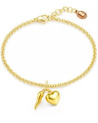 Unaloe - Vermeil Cornicello & Heart Charm Bracelet – Italian Good Luck Jewelry, Handmade Lucky Talisman - Lyst
