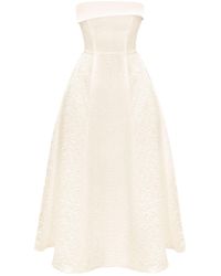 POST MERIDIEM - Ecru Jacquard Midi Dress With Satin Turn-Up - Lyst