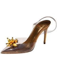Aethra Shoes - Neutrals Atea Transparent Mid-Heel Slingback With Embellishment - Lyst