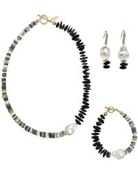 Farra - Tourmaline With Shells With Baroque Pearl Necklace And Bracelet Earrings Jewelry Set - Lyst
