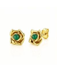Unaloe - Magnifica Lobe Earrings Plated With Emerald Stones – Floral Luxury Jewelry - Lyst