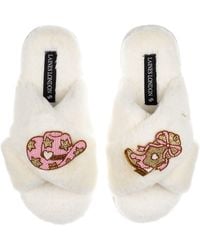 Laines London - Neutrals Classic Laines Slippers With Cowgirl Hat & Cowgirl Boots Brooches - Lyst