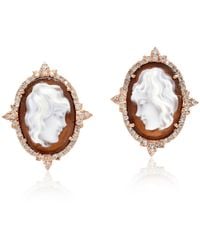 Artisan - Rose 18K Rose Cameo Shell & Diamond Stud Earrings - Lyst