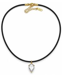 Jagged Halo Jewelry - Bombshell Pear Cz Faux Leather Choker Plated Stainless Stell - Lyst