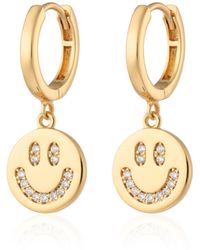 Scream Pretty - Smiley Face Charm Hoop Earrings - Lyst