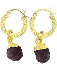 Harfi - Raw Garnet January Birthstone Huggie Hoops Vermeil Plated Gemstone Earrings - Lyst