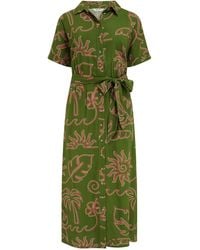 Sugarhill - Leigh Midi Shirt Dress Khaki, Tropical Line Drawing - Lyst