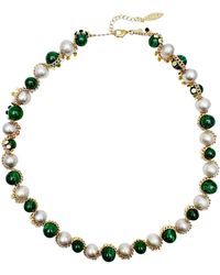 Farra - Malachite With Freshwater Pearls Statement Necklace - Lyst